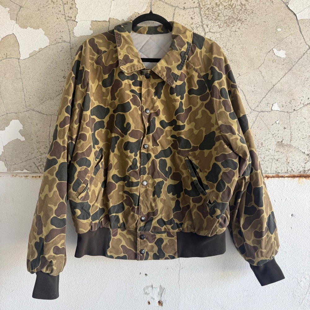 Vintage Duck Hunter Camo Bomber Jacket Quilted Hunting Coat Mens XL J&L Sports